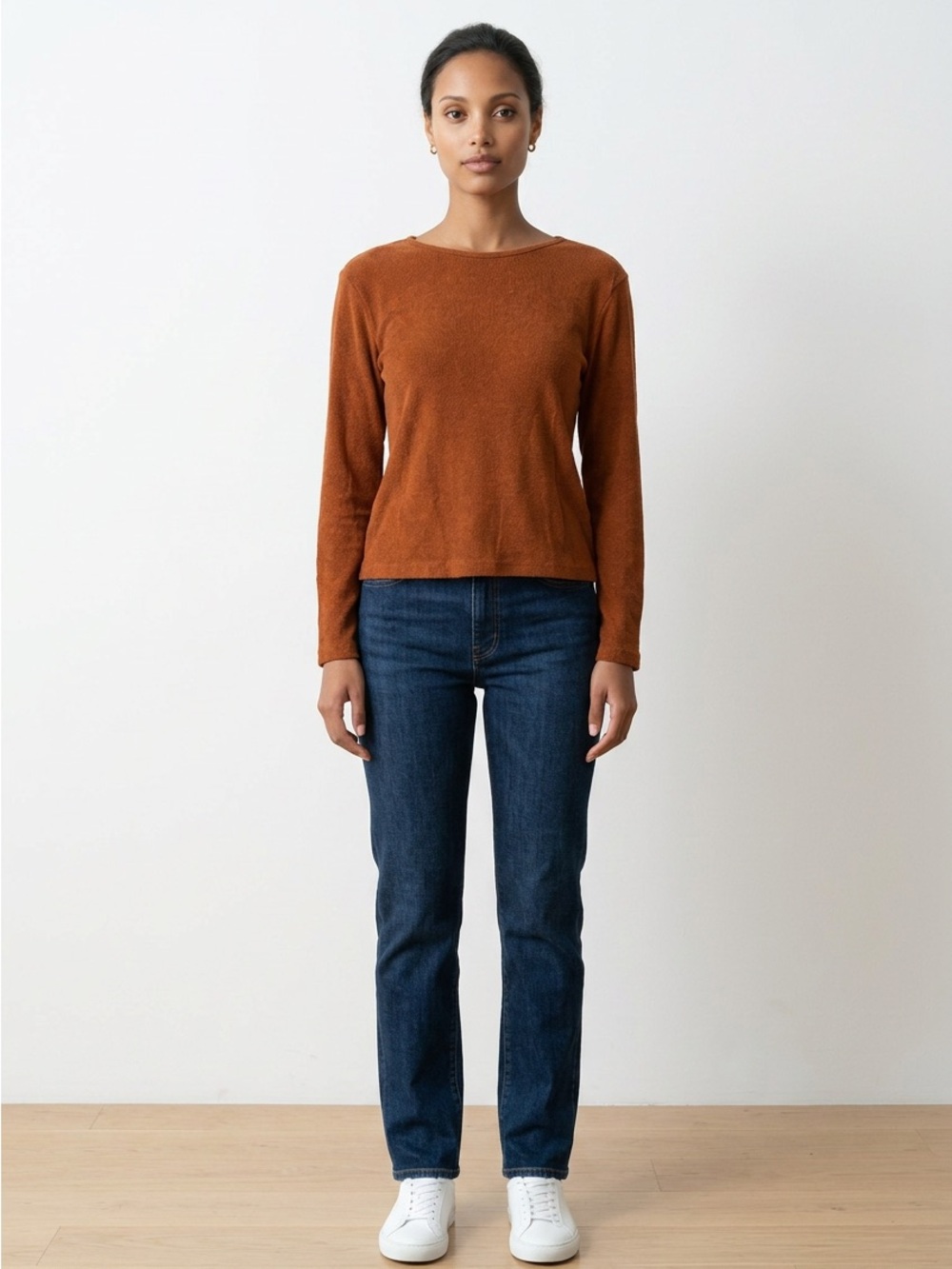Basic Editions Rust Long-Sleeve Crewneck Sweater